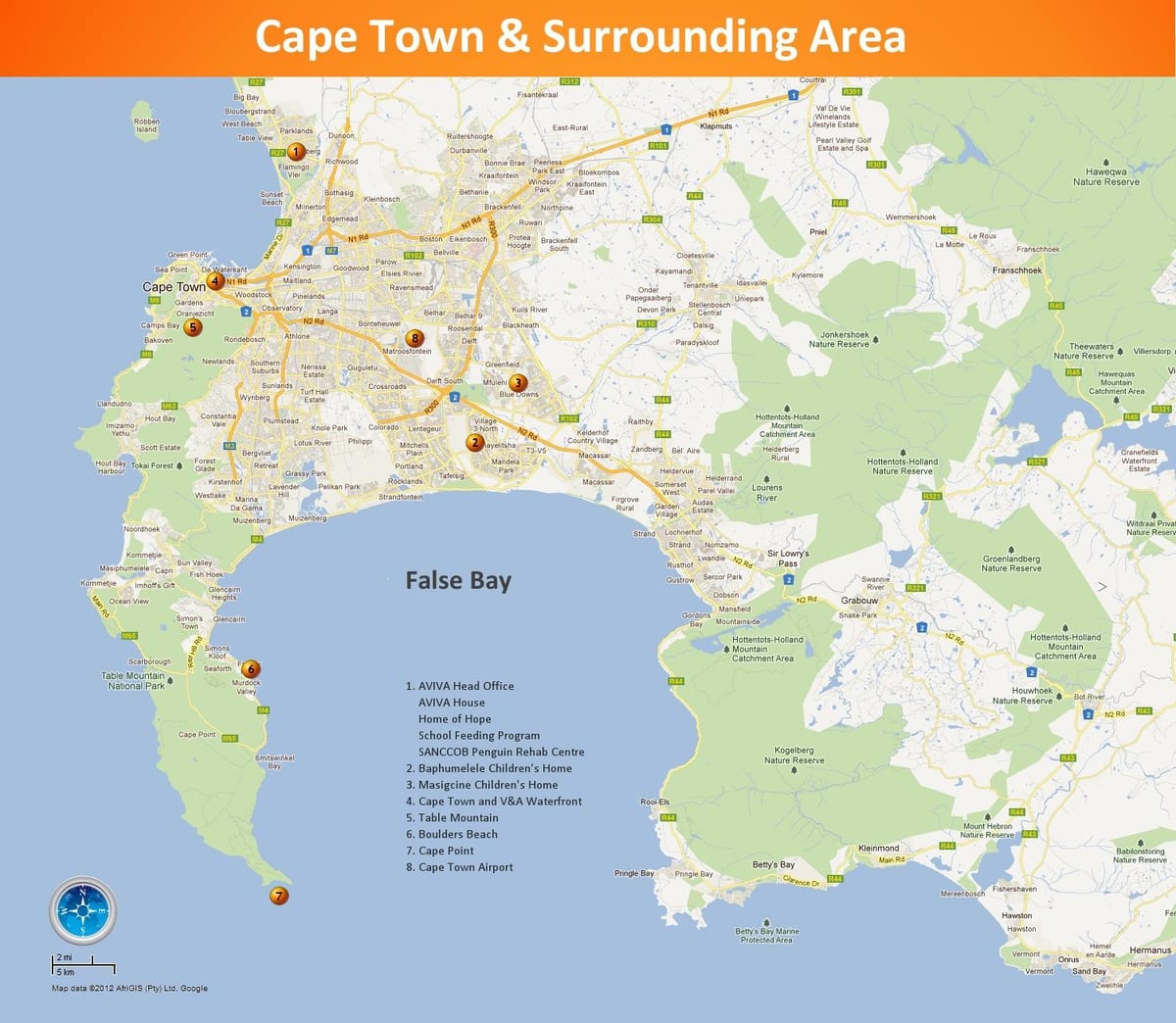 bản đồ của Cape Town khu vực phía Nam Phi