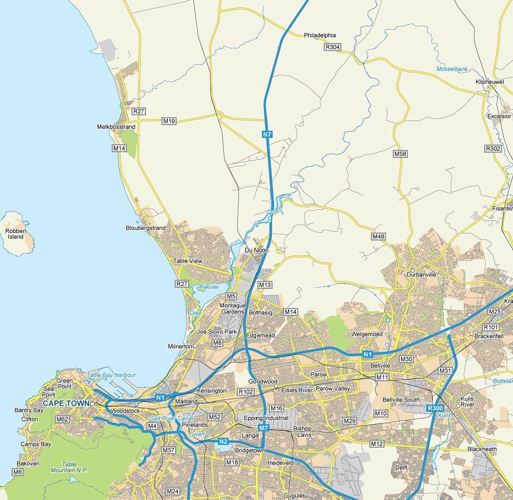 bản đồ của tiết Cape Town
