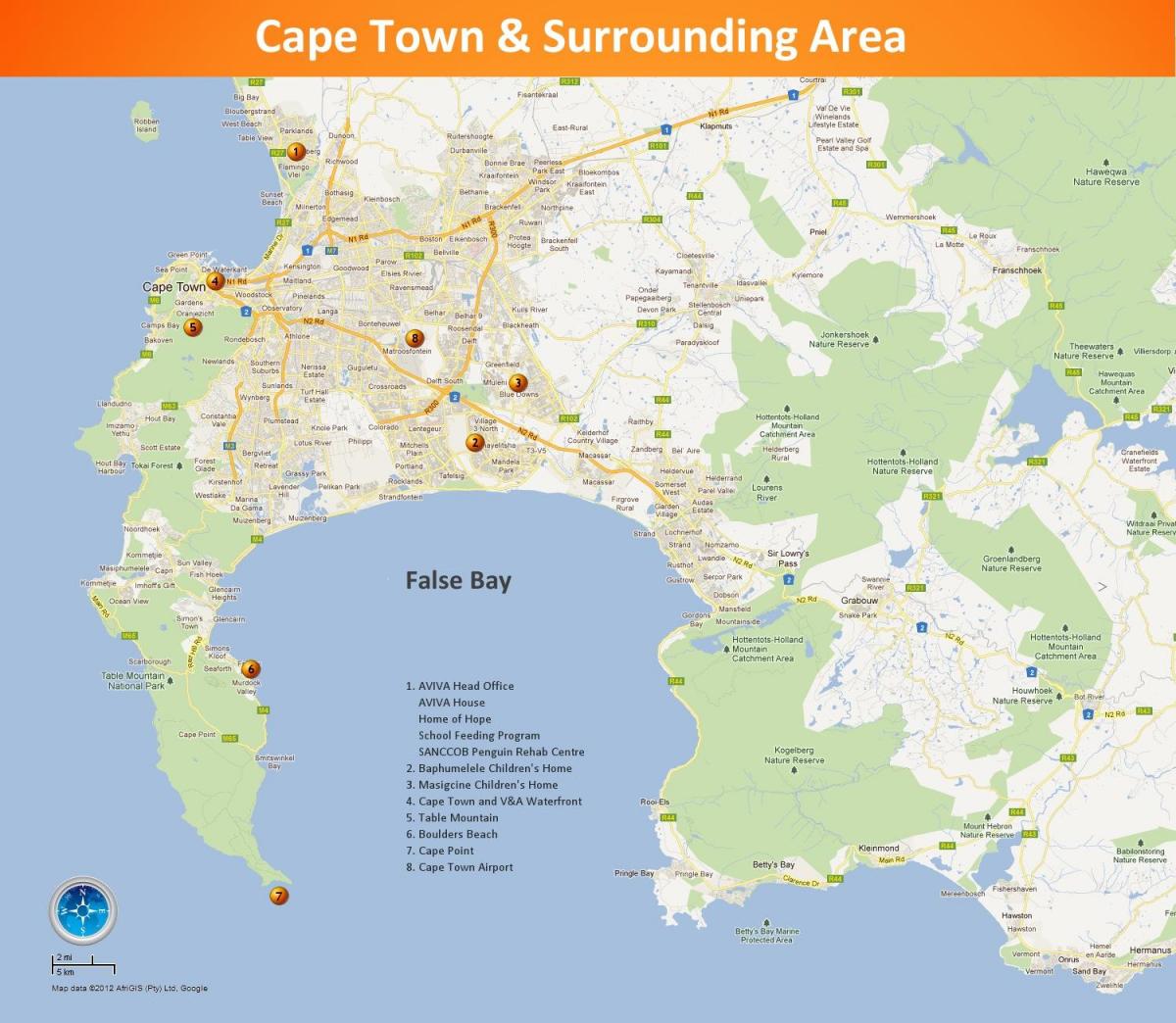 bản đồ của Cape Town khu vực phía Nam Phi