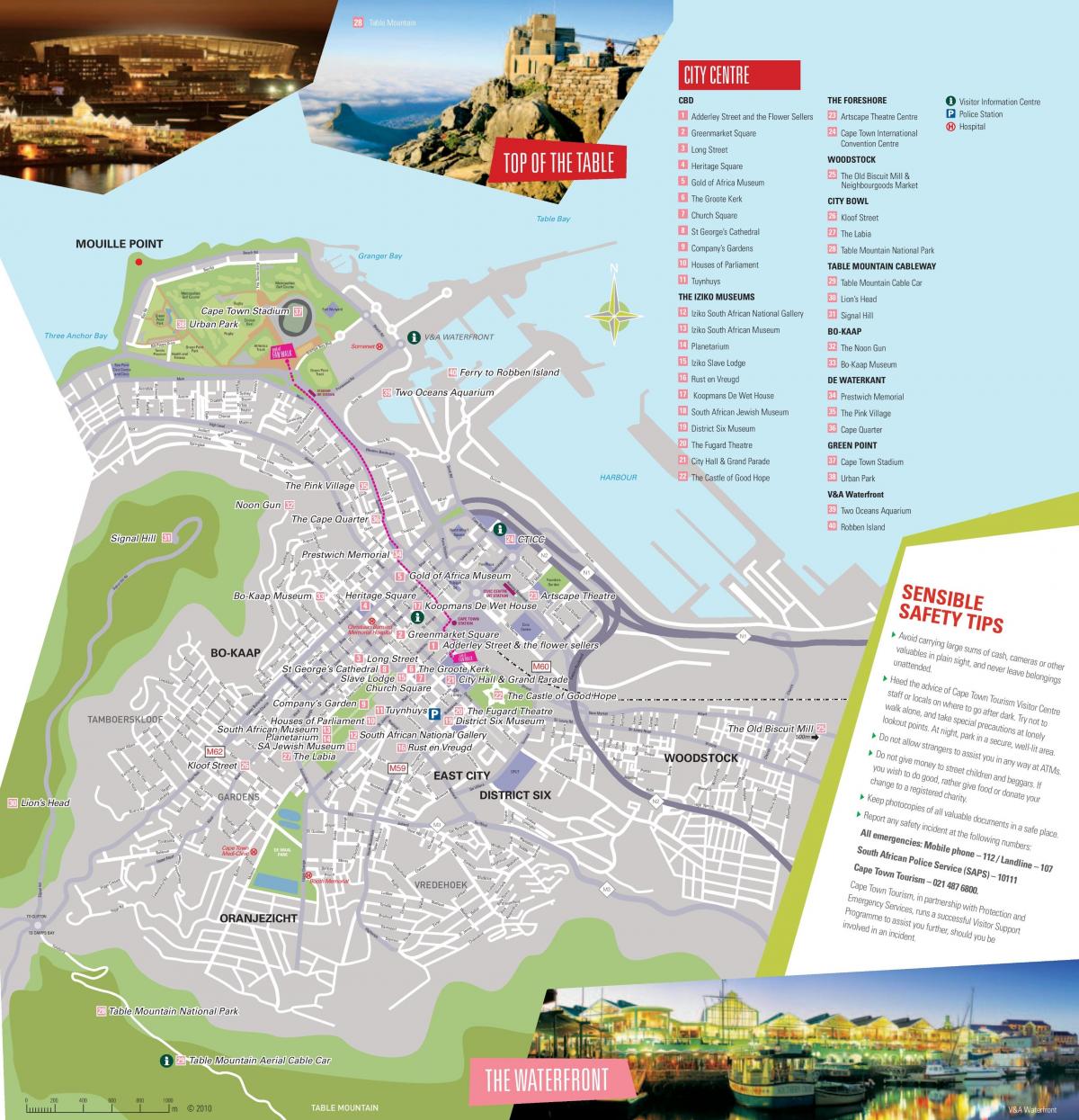 bản đồ của Cape Town hiển thị các điểm du lịch