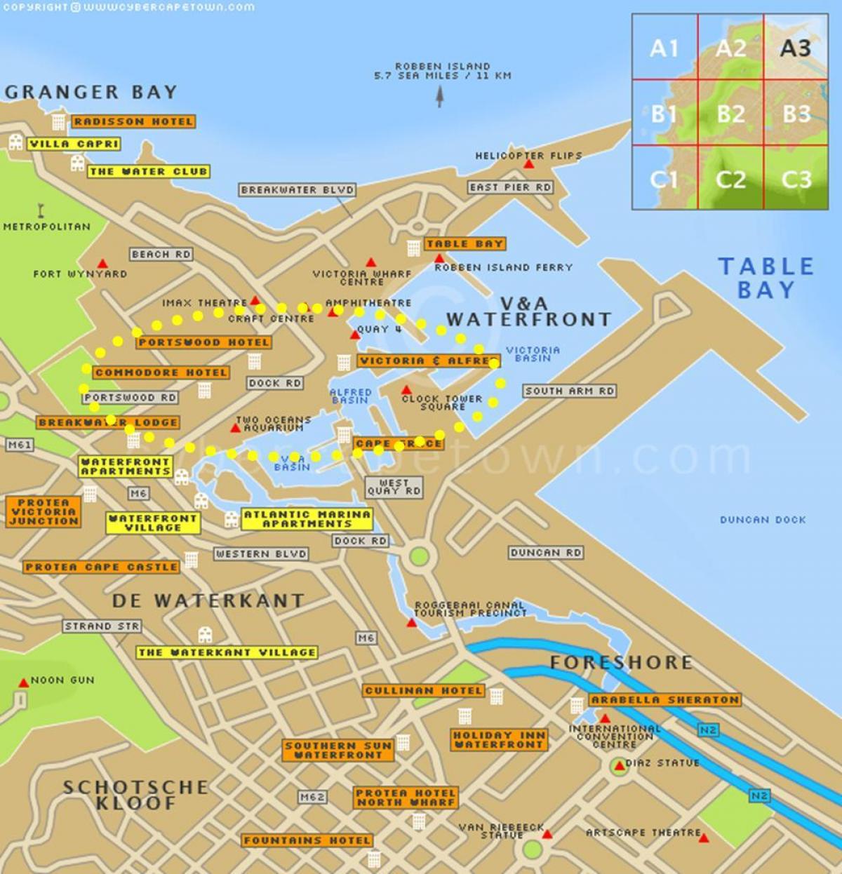 v và một bờ sông Cape Town bản đồ