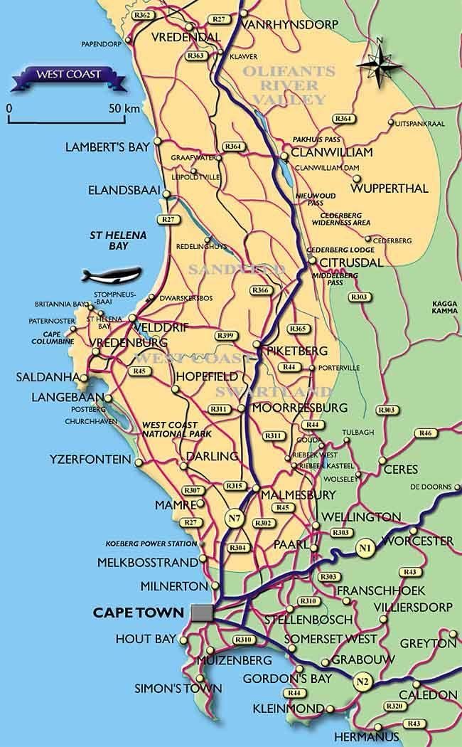 bản đồ của Cape Town bờ biển