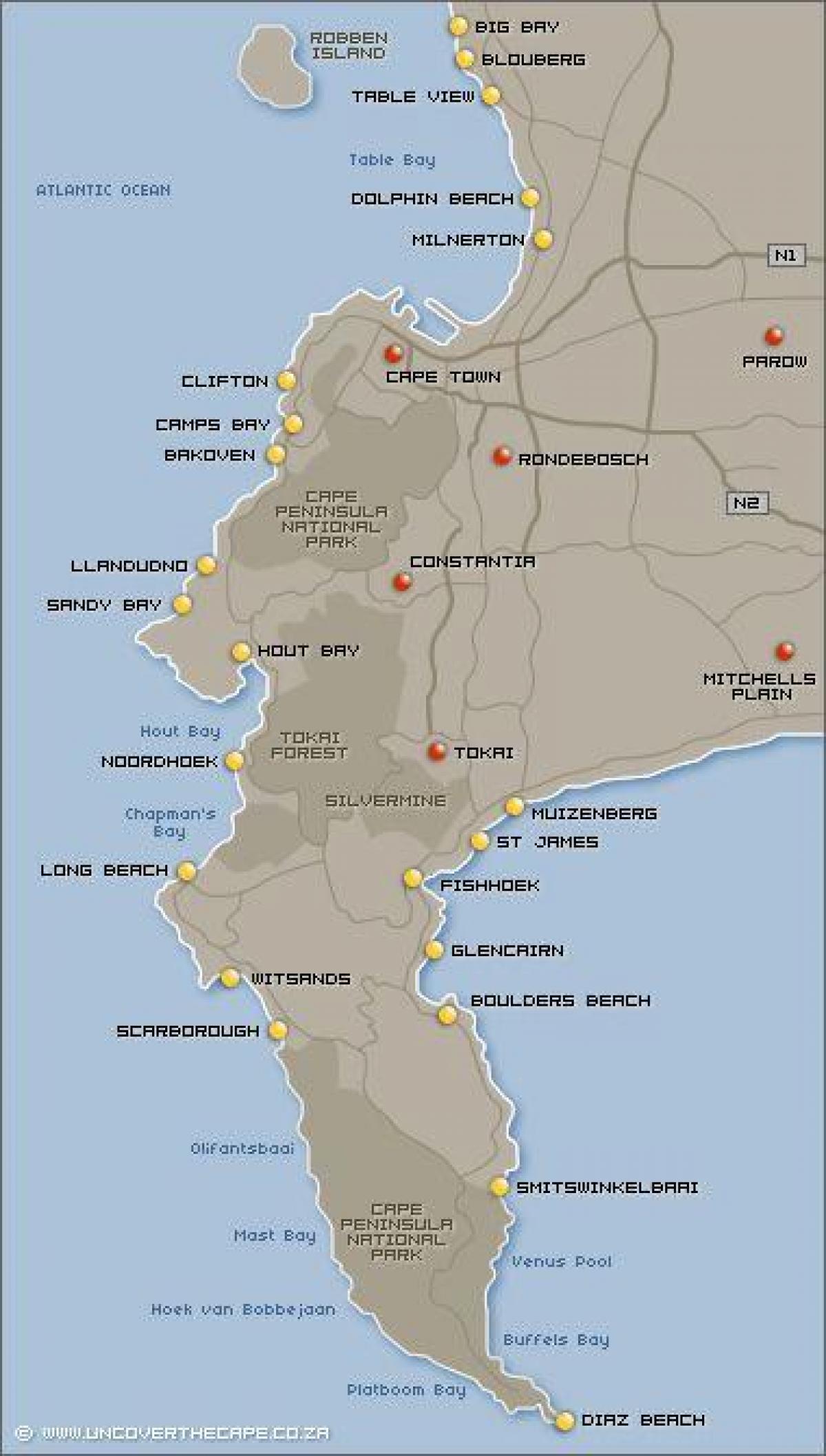 bản đồ của Cape Town bãi biển