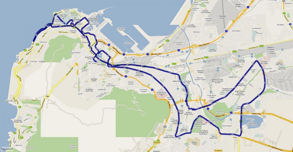 bản đồ của Cape Town đường marathon 