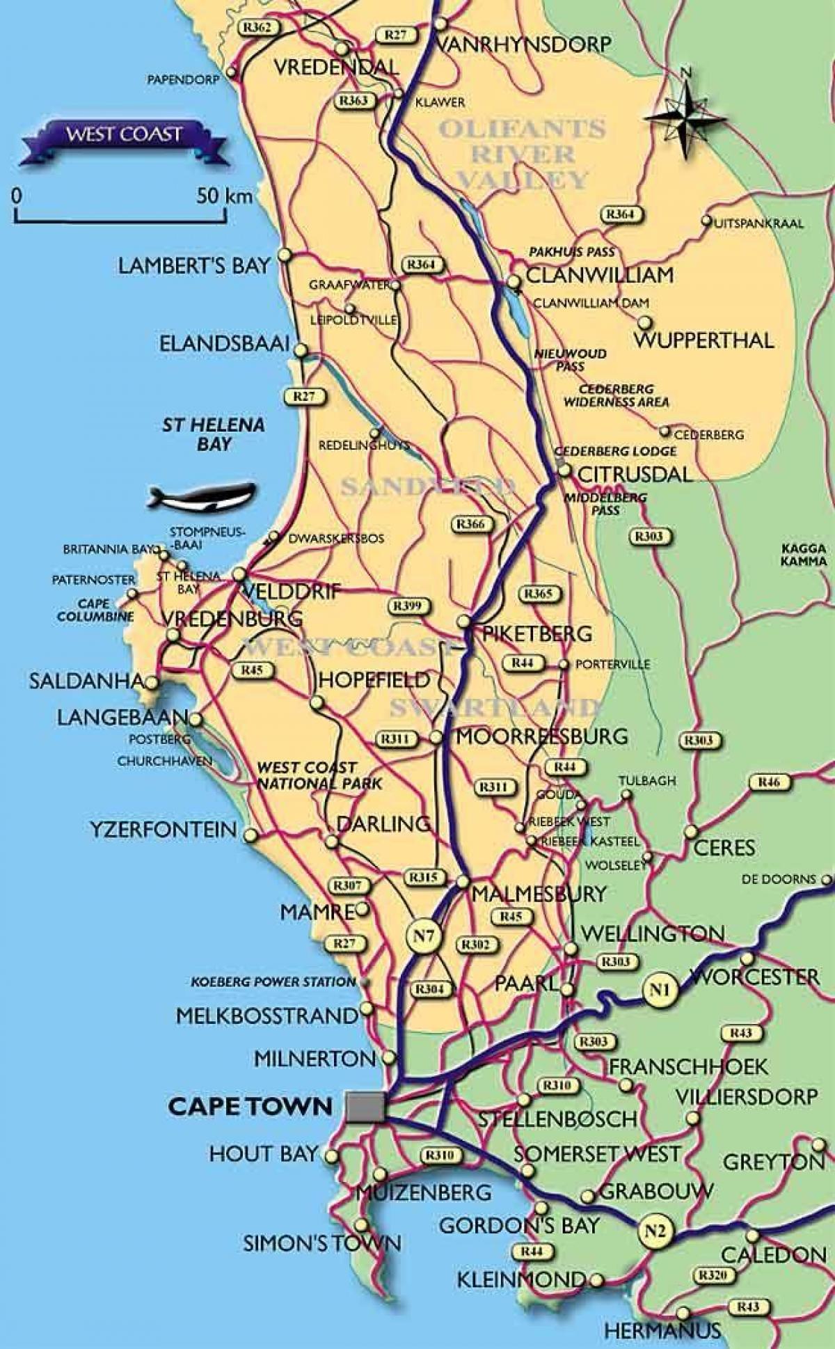 bản đồ của Cape Town bờ biển