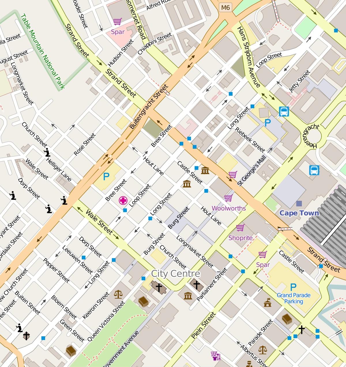đường phố, bản đồ của Cape Town trung tâm thành phố