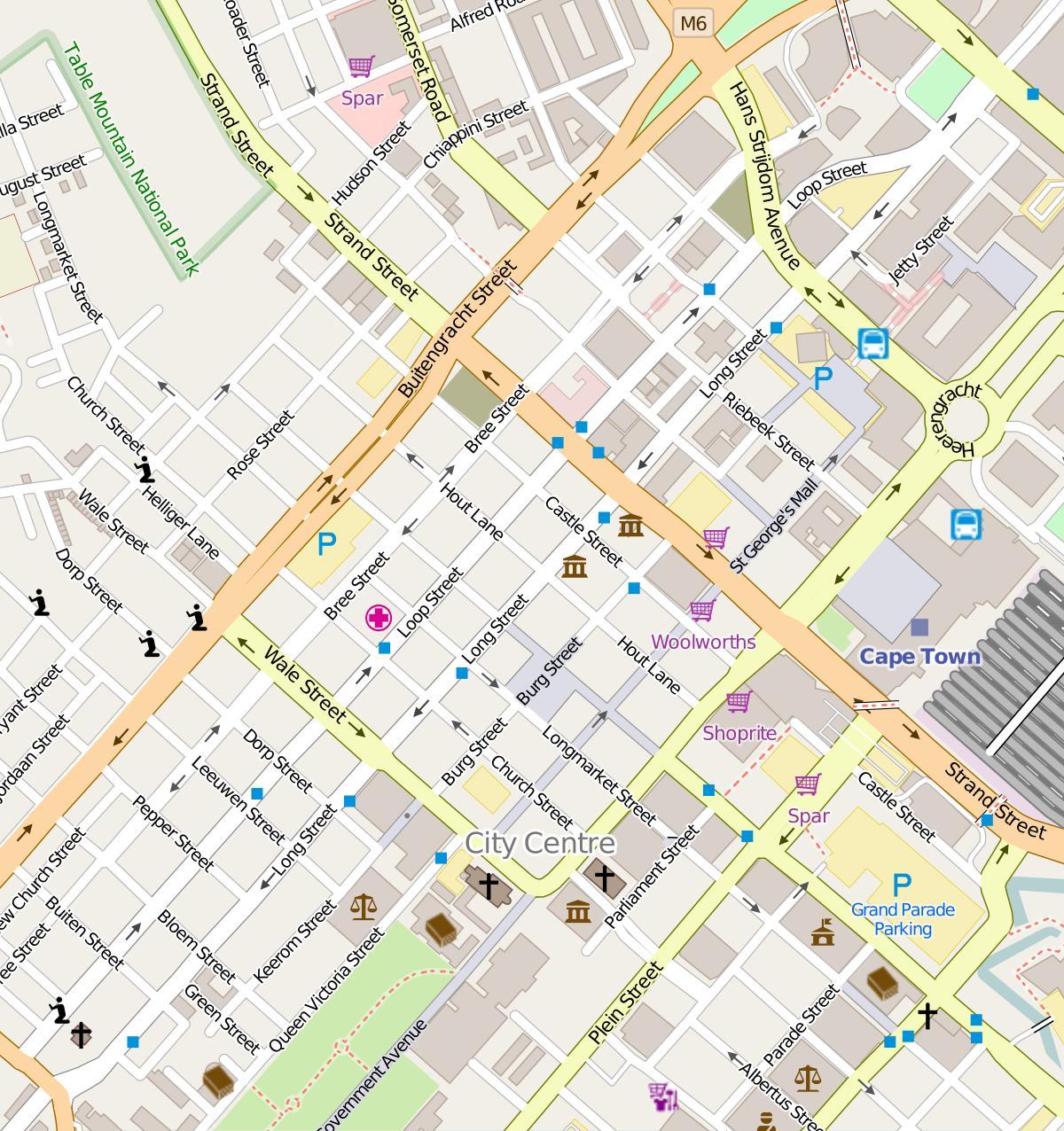 đường phố, bản đồ của Cape Town trung tâm thành phố