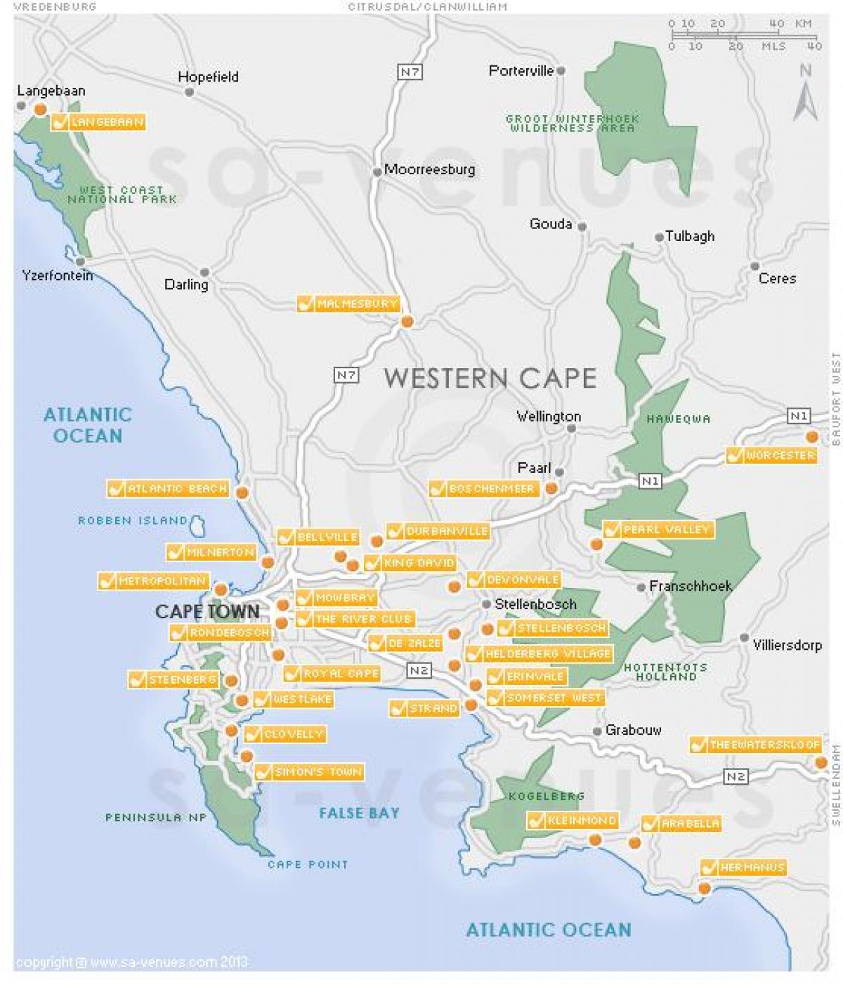 bản đồ của Cape Town sân golf 