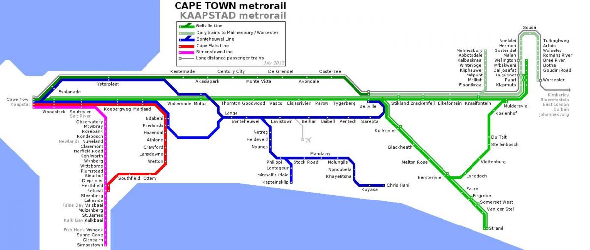 Cape Town bản đồ đường sắt
