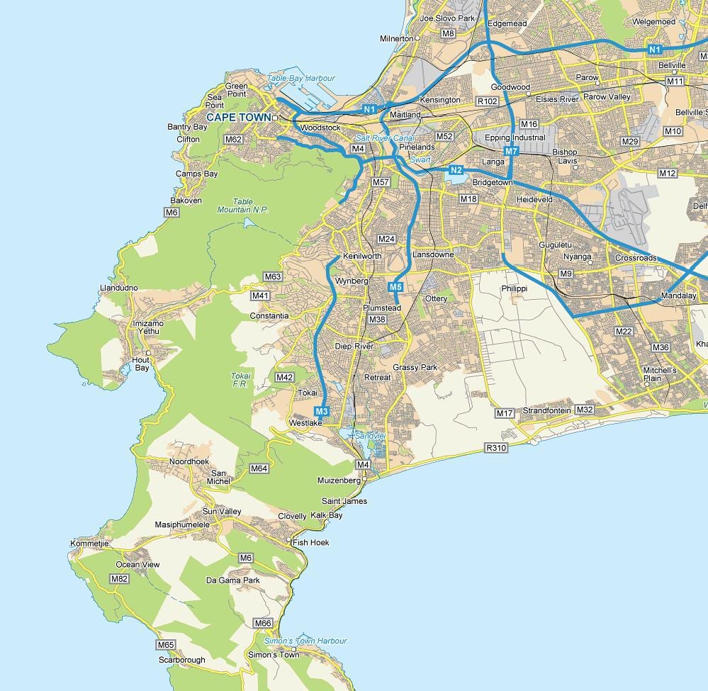 bản đồ của diệp sông Cape Town