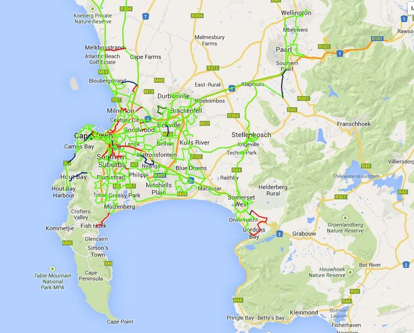 bản đồ của sợi bản đồ Cape Town