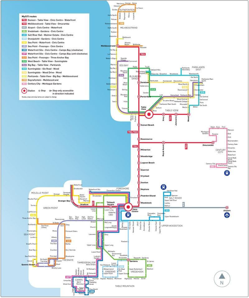 Cape Town myciti tuyến xe buýt bản đồ