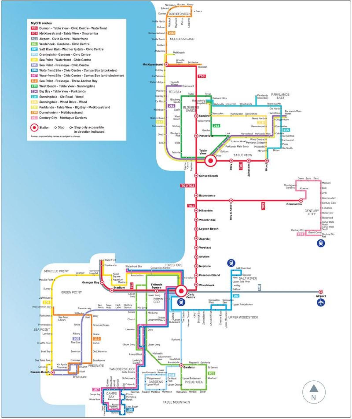 Cape Town myciti tuyến xe buýt bản đồ