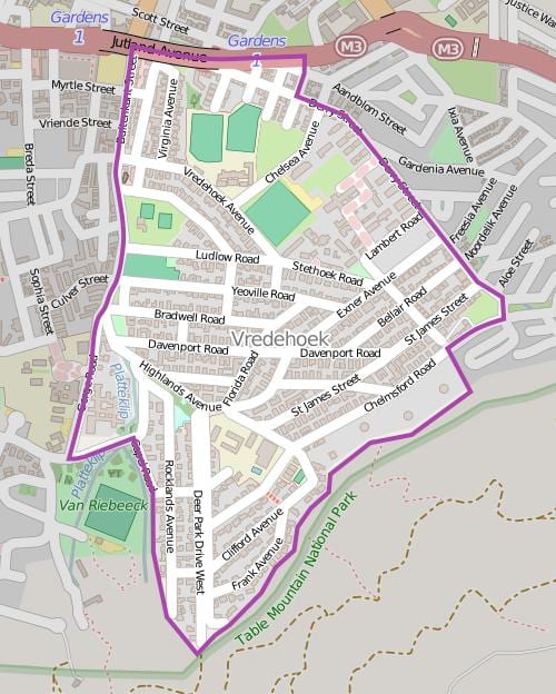 bản đồ của vredehoek Cape Town