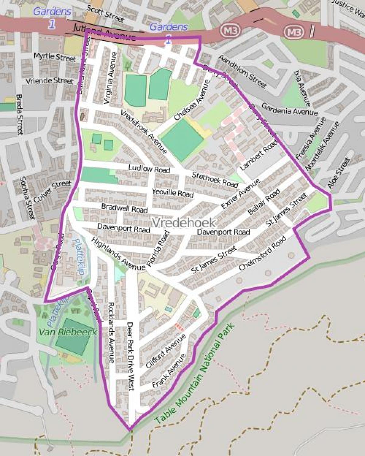 bản đồ của vredehoek Cape Town