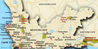 Western cape bãi biển bản đồ